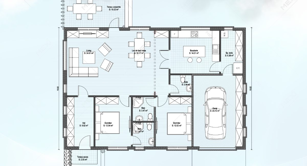 plan casa cu garaj pe sistem modular