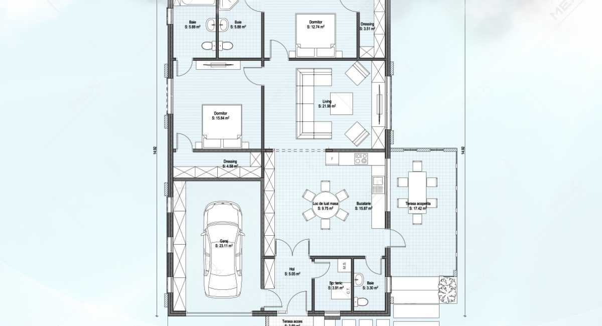 plan casa modulara cu garaj