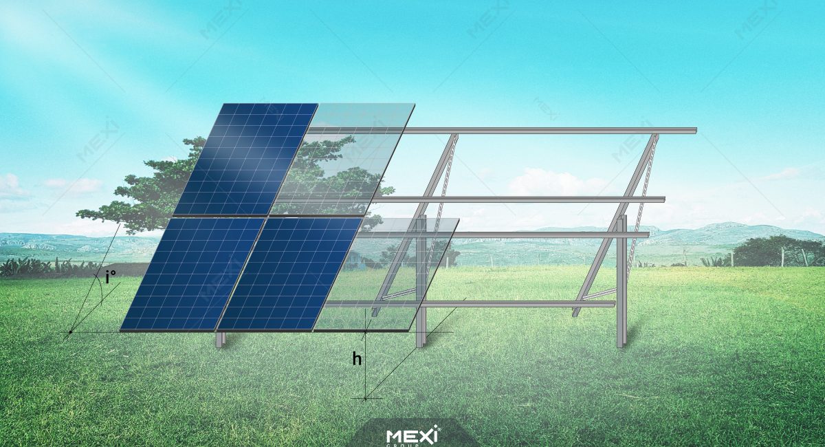 structură solară cu un picior 2 panouri pe verticală