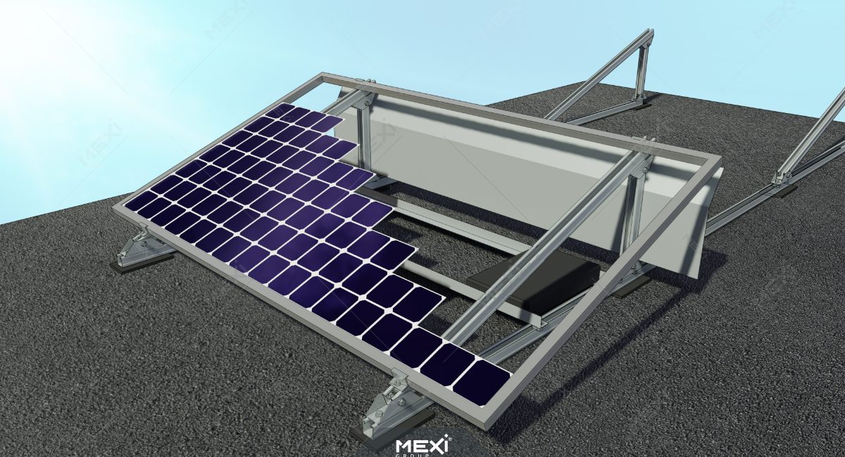 suport panou solar cu unghi variabil la comandă, montabil pe acoperiș plat