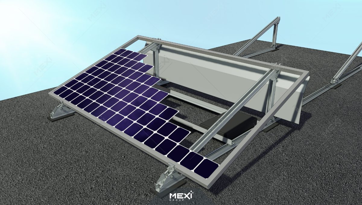 suport panou solar cu unghi variabil la comandă, montabil pe acoperiș plat