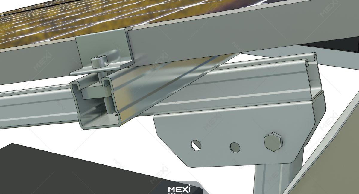 detaliu fixare panou solar de șină de montare cu clemă