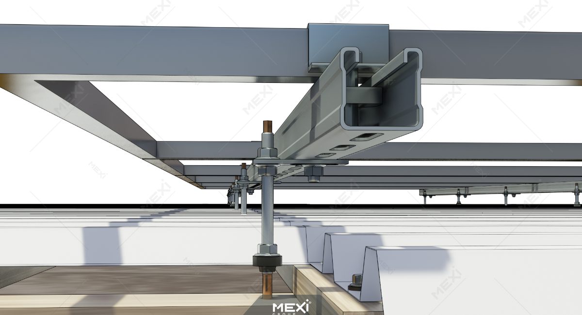 detaliu montare suport panou fotovoltaic de acoperiș cu tablă cutată