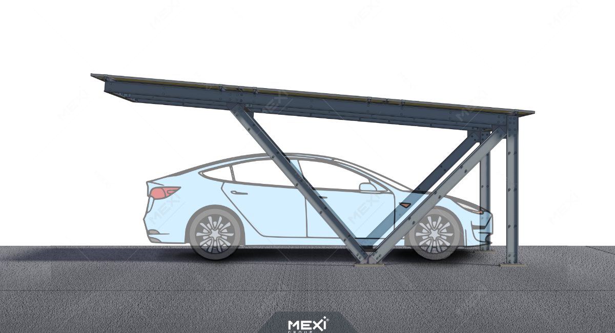 carport fotovoltaic cu structură metalică ușoară