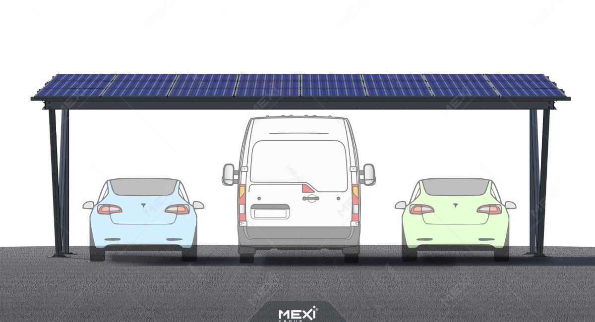carport fotovoltaic cu mai multe locuri de parcare
