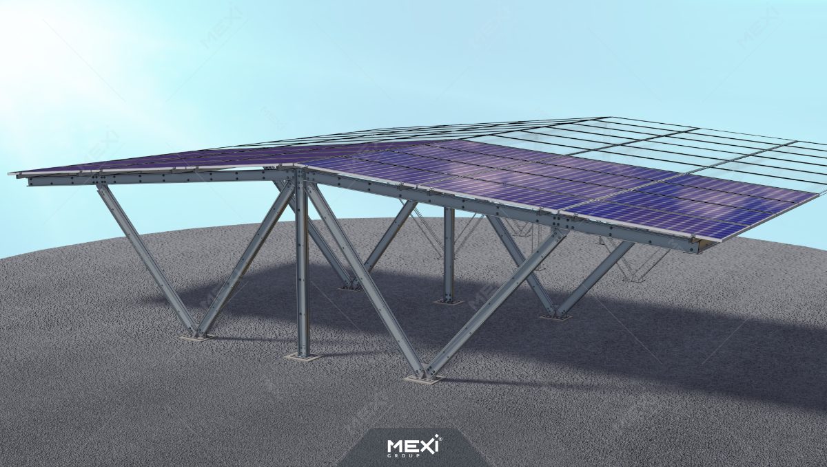 carport fotovoltaic dublu cu acoperiș în două ape