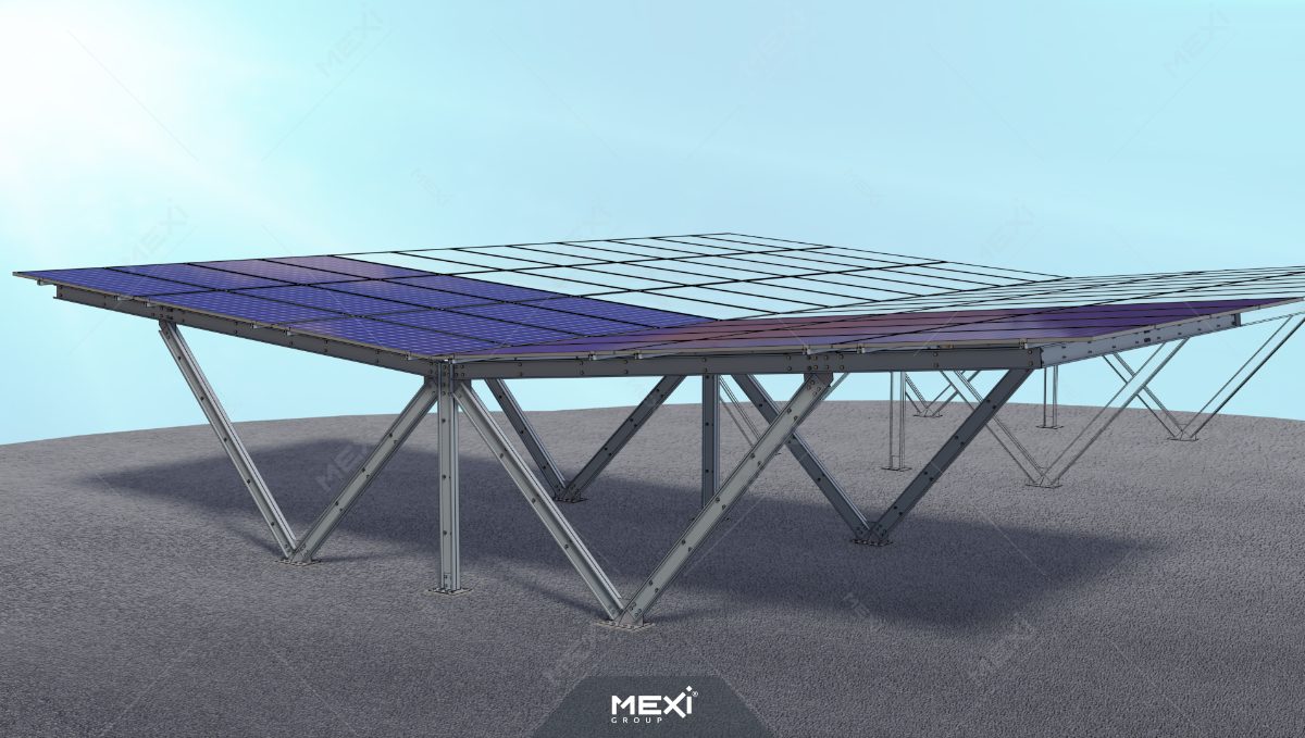 parcare fotovoltaică dublă cu acoperiș în două ape
