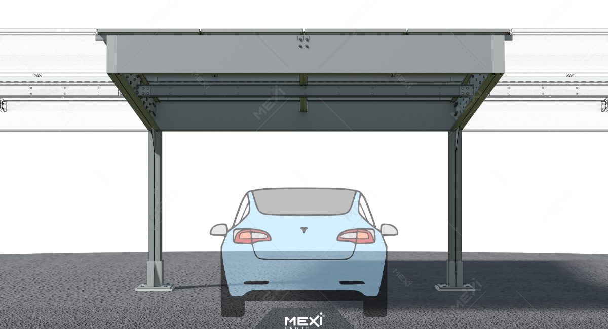 carport solar dublu cu 2x1 locuri de parcare